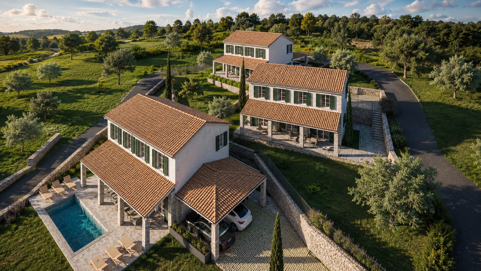 Possible concept of three villas